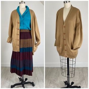 Vtg 80s Camel Long Cardigan Sweater